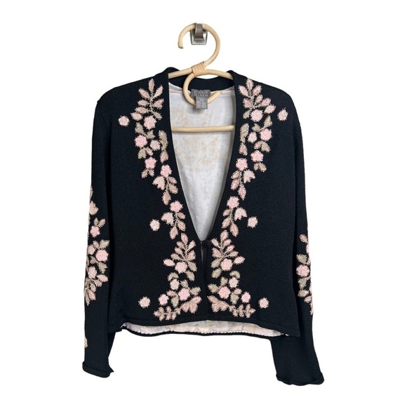 Sigrid Olsen Beaded Floral Pink Black HeavyKnit Cardigan Size SP Vintage’02 - Picture 4 of 16